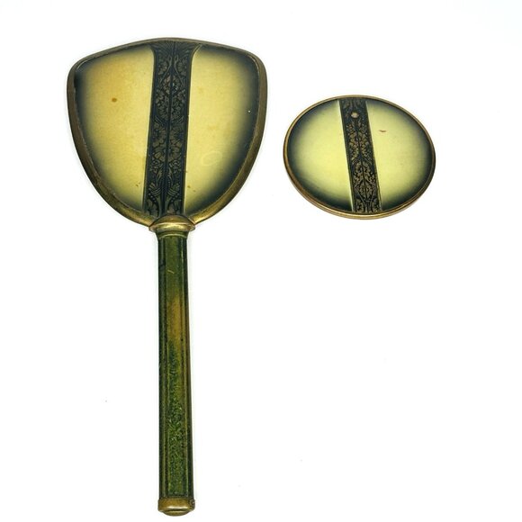 Accessories - VTG 1930-40s Art Deco Vanity Mirror Set Catalin w/ Brass & Magnified Round